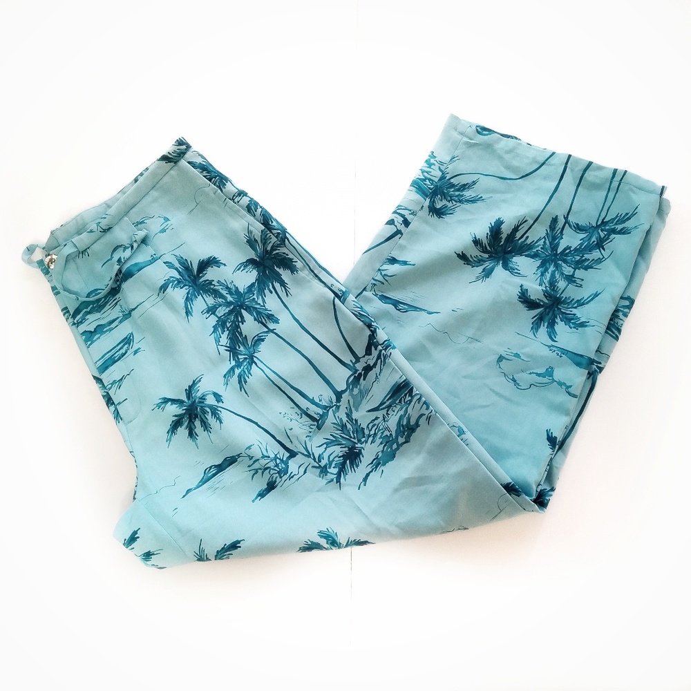 Kahala 100% silk vintage wide leg cropped pants Made in Hawaii